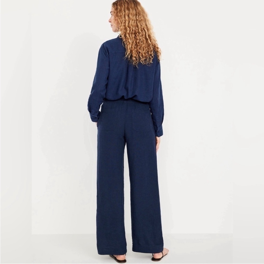 NEW! Indigo High-Waisted Linen-Blend Wide-Leg Pants - Multiple Sizes 🩷 - Picture 4 of 11